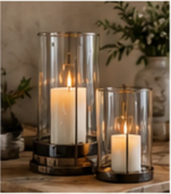 Glass lanterns with lit candles