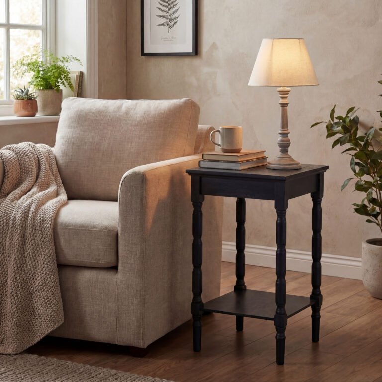 washed wood table lamp with linen shade
