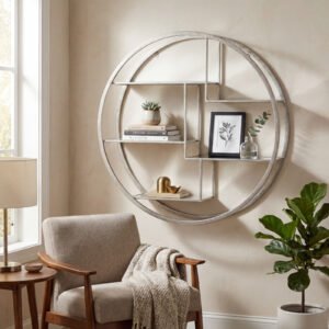 silver large circular silver wall hanging multi shelf