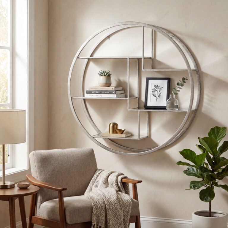 silver large circular silver wall hanging multi shelf