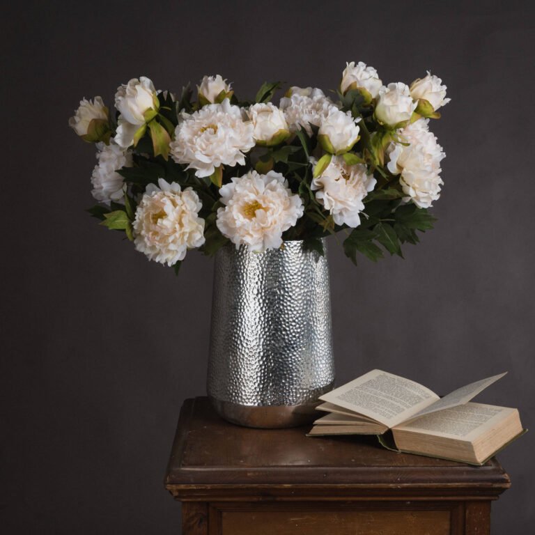 realistic white artificial peony stem