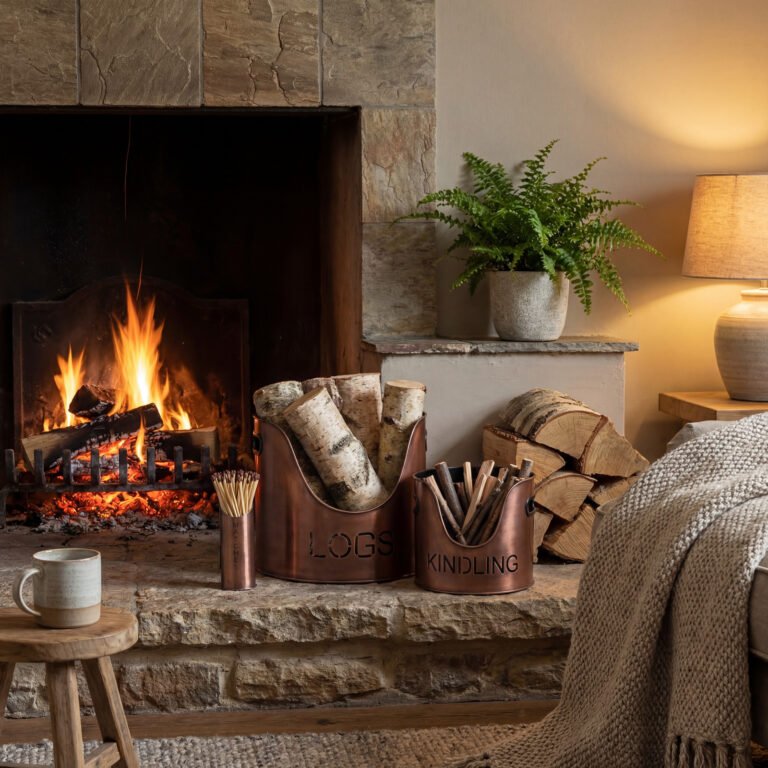 copper fireside storage set