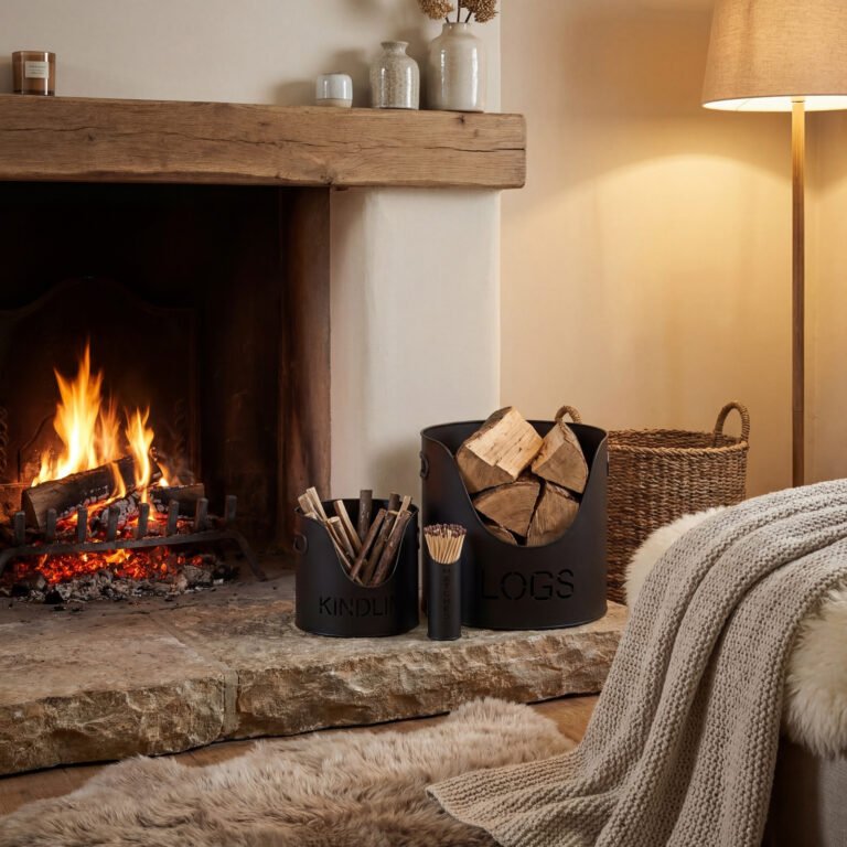 log basket with kindling holder