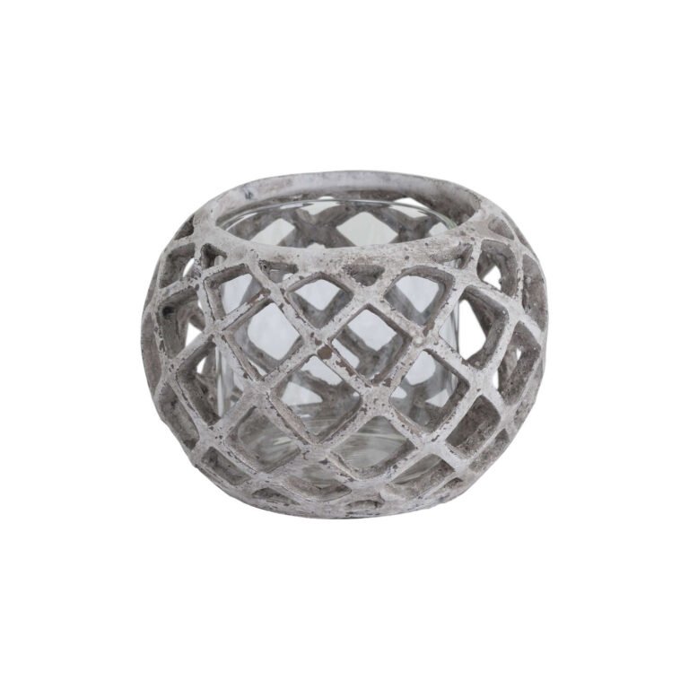 natural large round ceramic lattice hurricane lantern