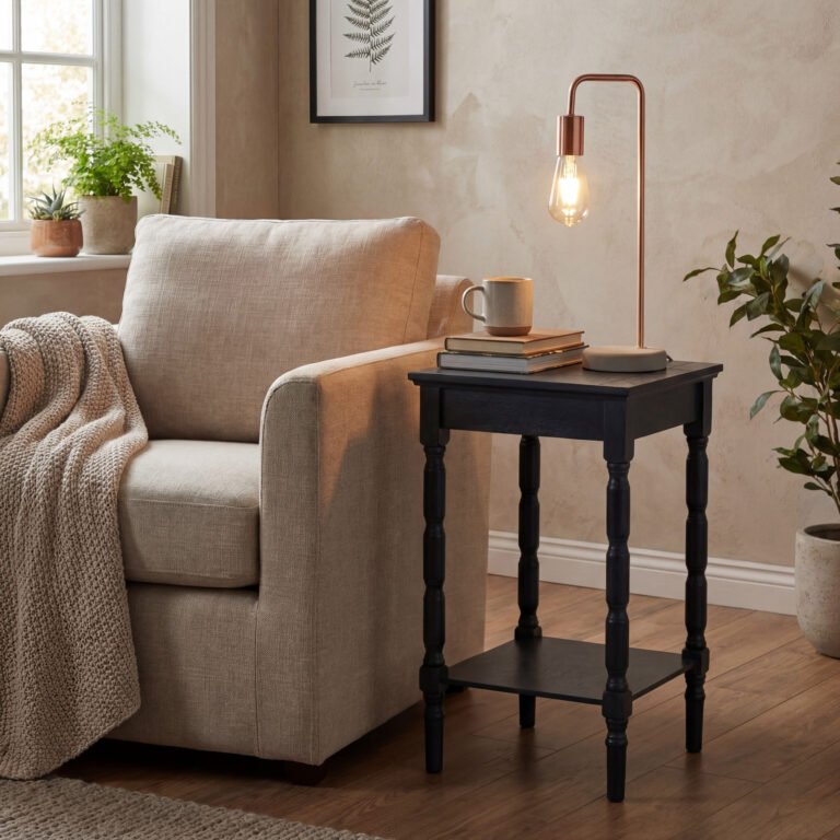 copper table lamp with stone base