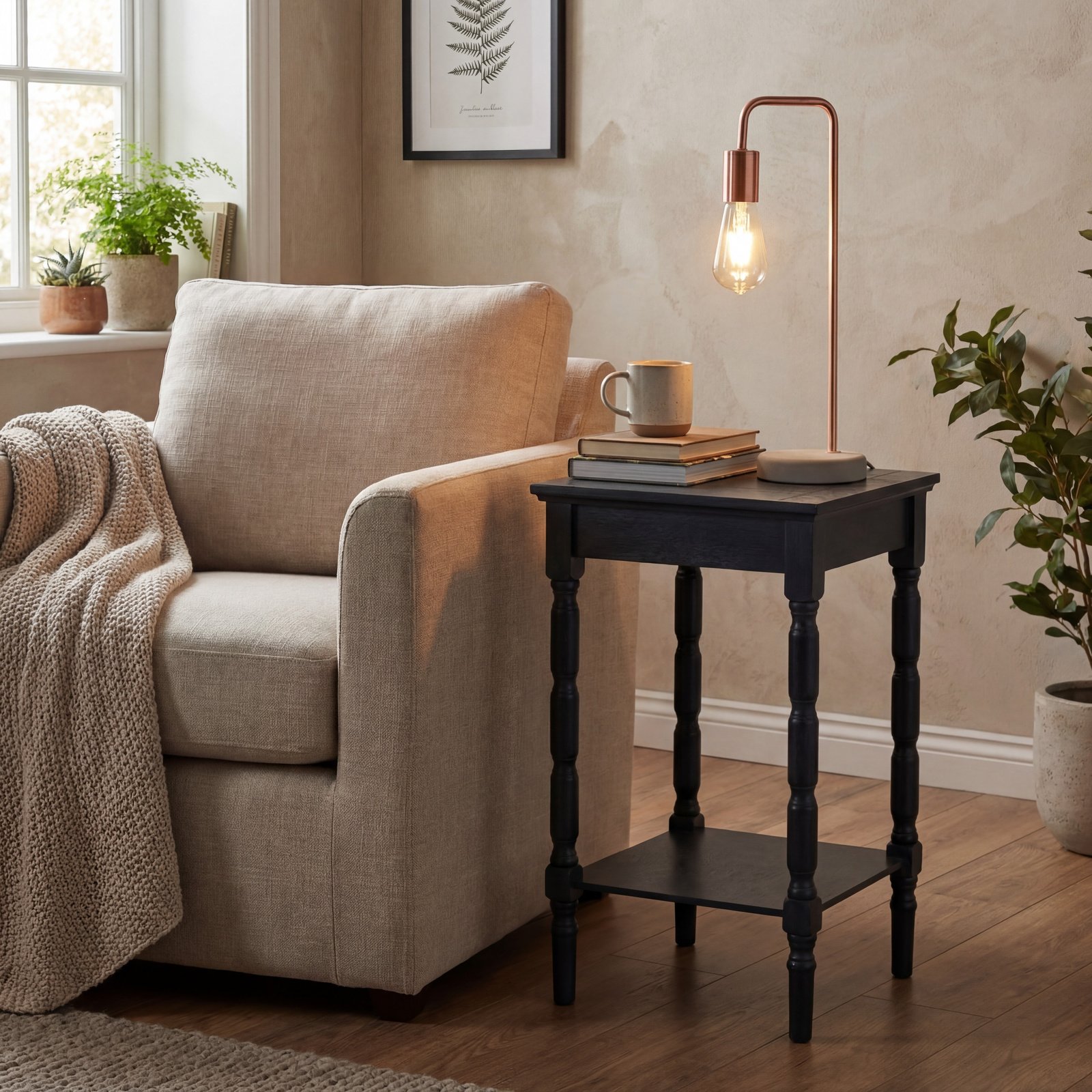 copper table lamp with stone base