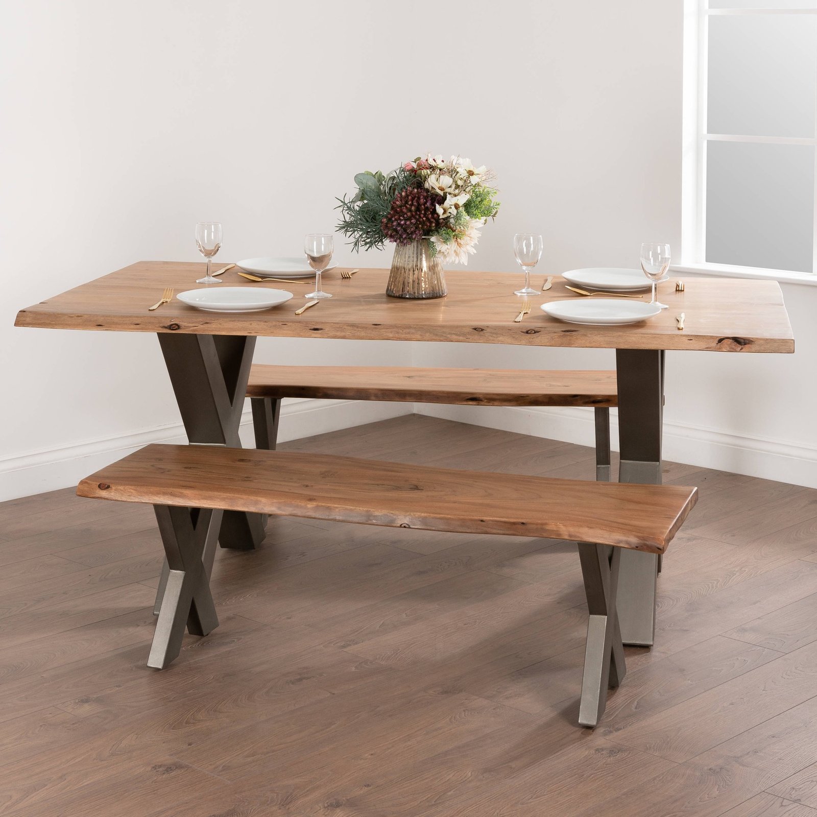 rustic acacia wood bench