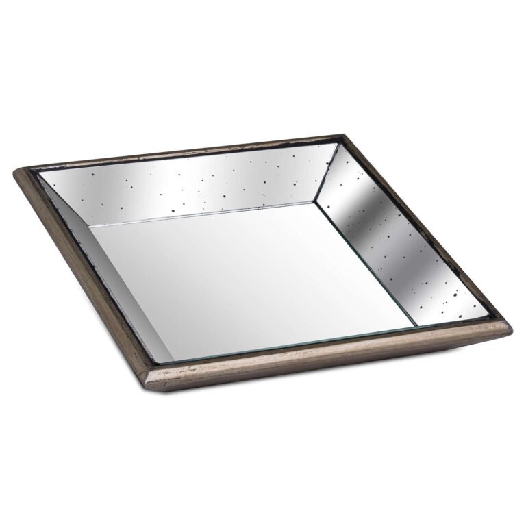 natural distressed mirrored square tray with wooden detailing small