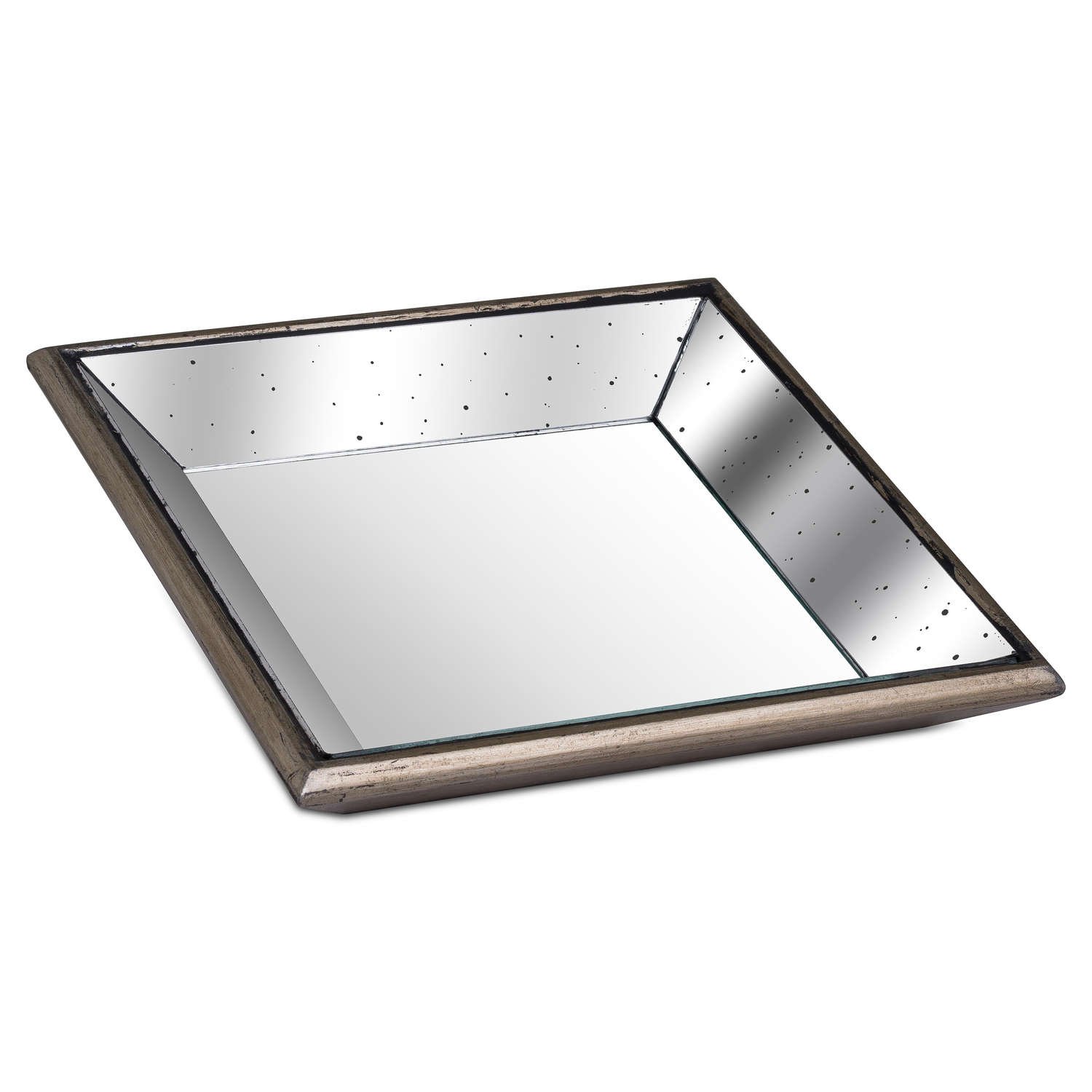 natural distressed mirrored square tray with wooden detailing small