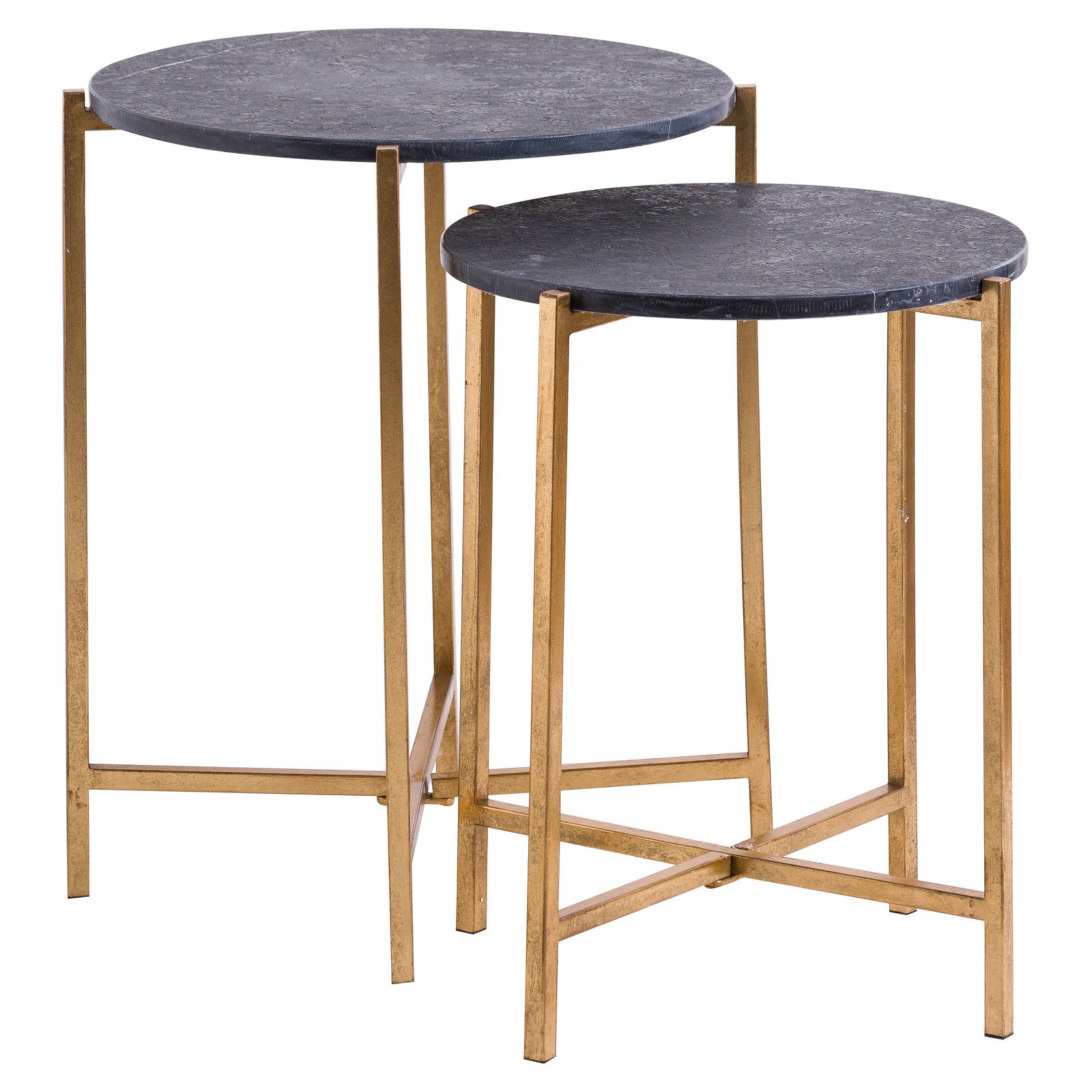 Set Of 2 Gold And Black Marble Tables - Image 2