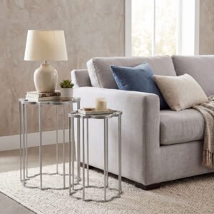 neutral quarter foil mirrored set of two side tables