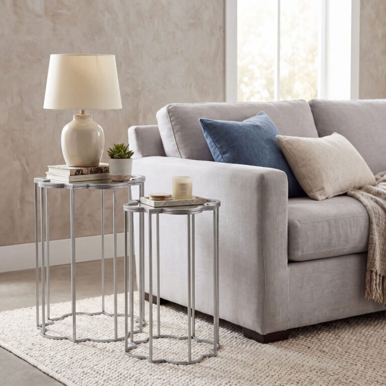 neutral quarter foil mirrored set of two side tables