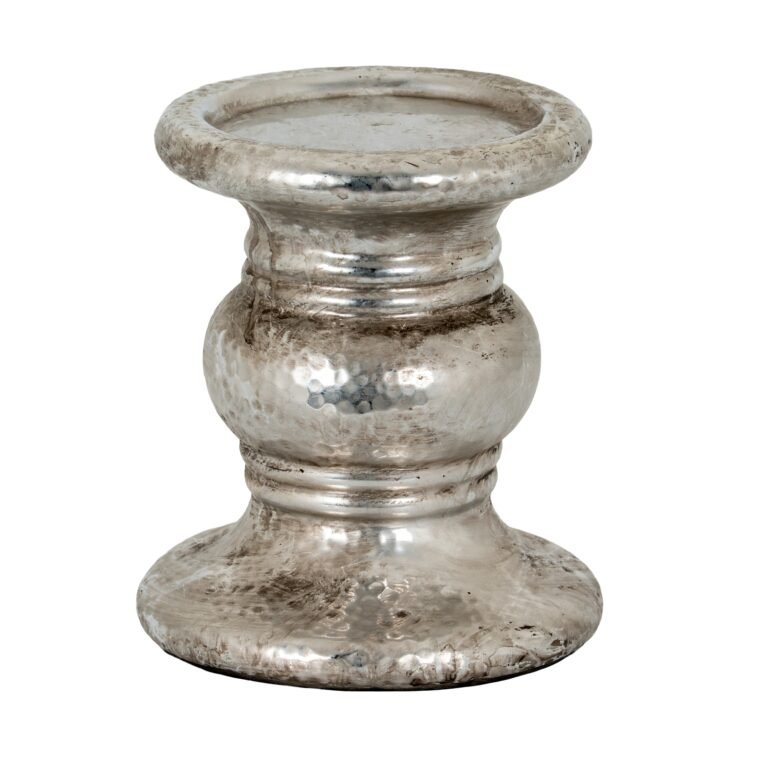 silver silver punch faced ceramic large candle holder
