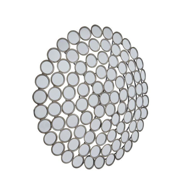 silver large round convex antiqued silver multi mirror