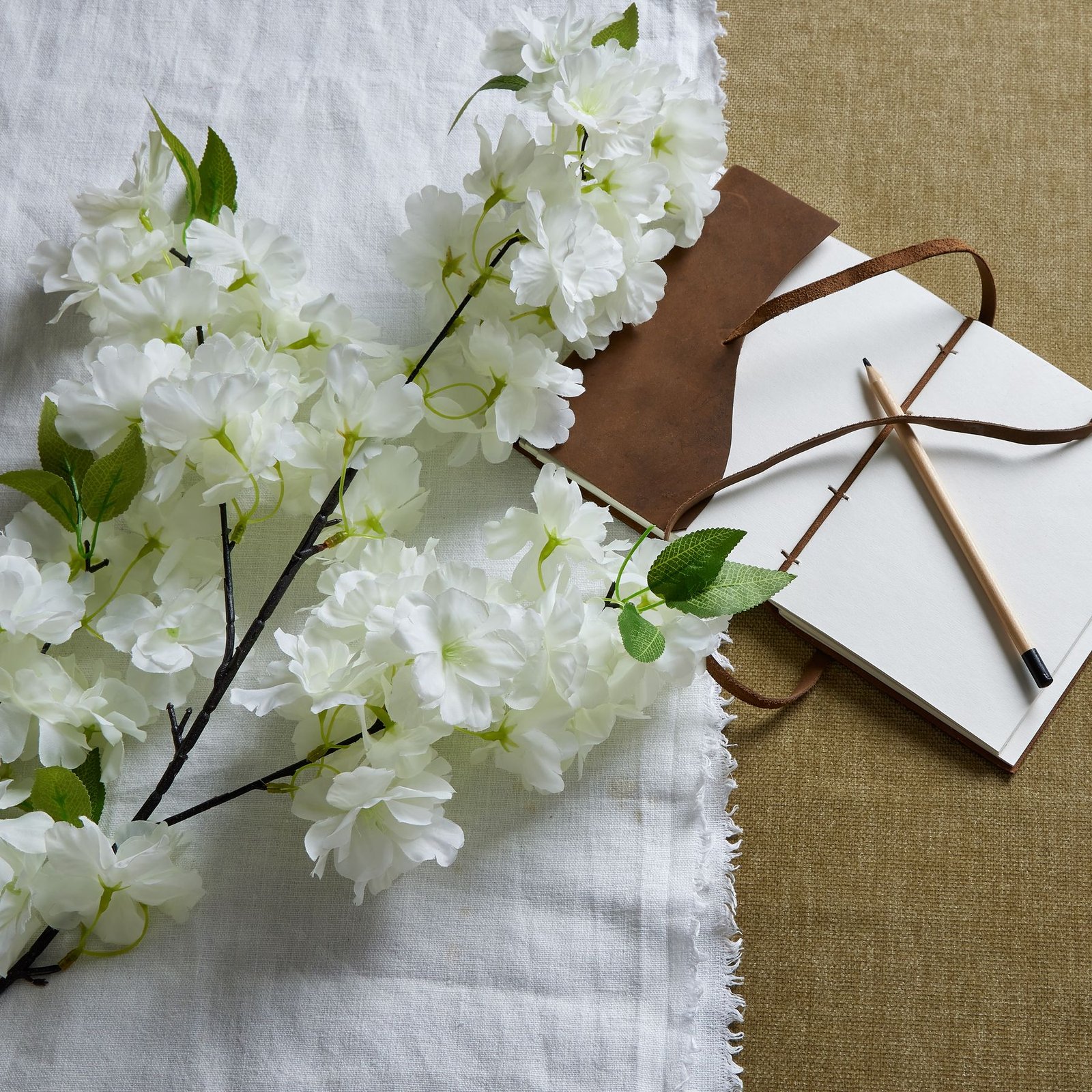 white large white full cherry blossom stem