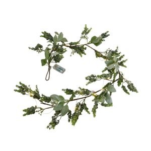 natural led winter garland with eucalyptus and lambs ear