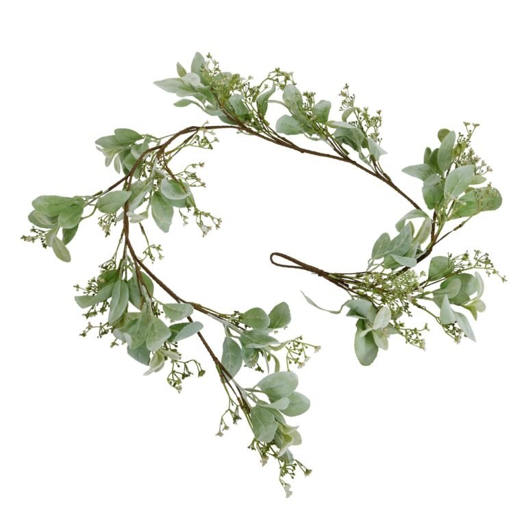 natural winter garland with lambs ear and wax flower