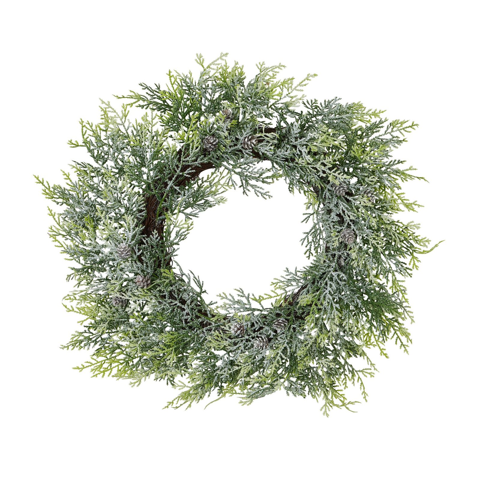 frosted frosted pine wreath with pinecones