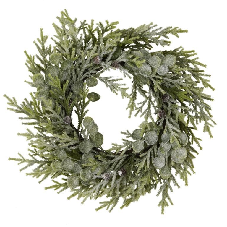frosted frosted pine and eucalyptus wreath