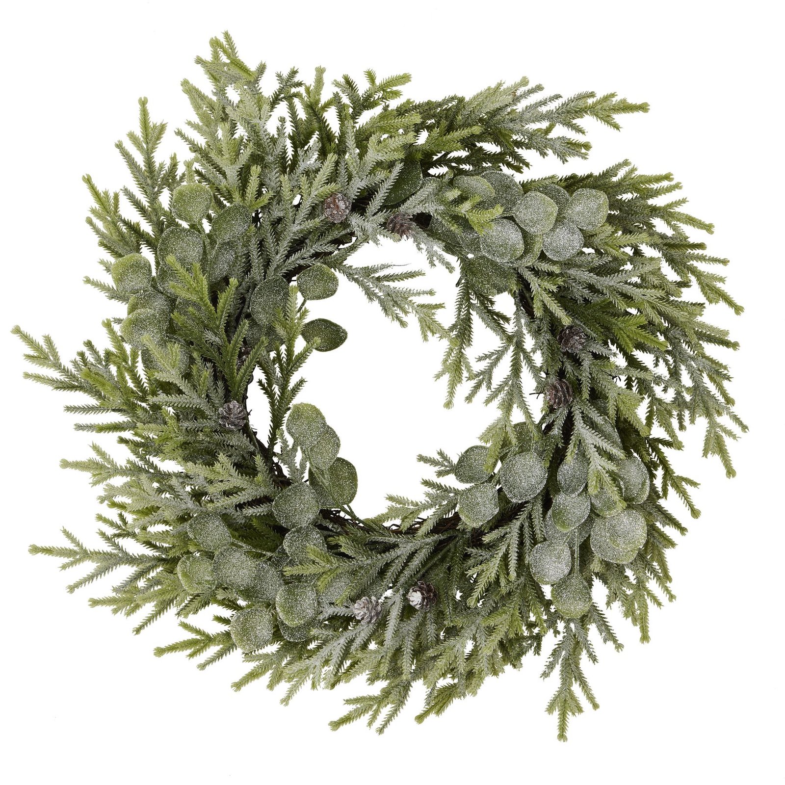 frosted frosted pine and eucalyptus wreath