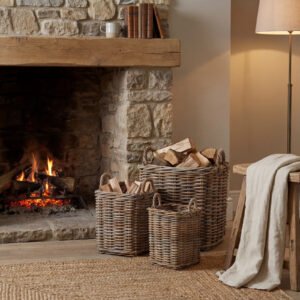 natural set of 3 kubu rattan square storage baskets