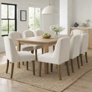 cream bouclé dining chair