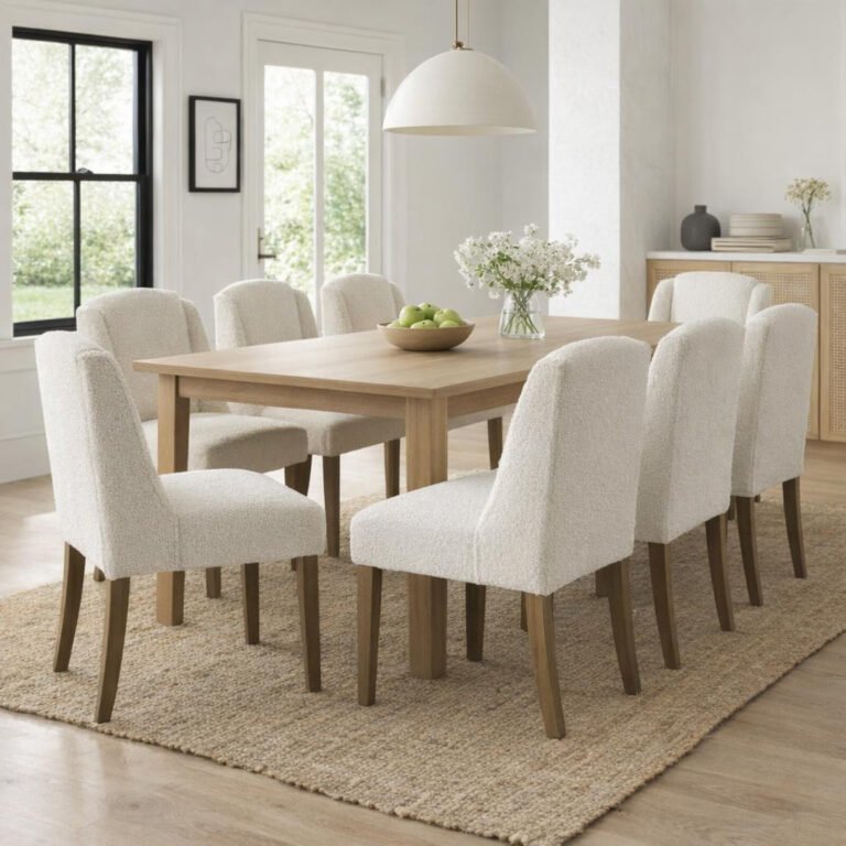 cream bouclé dining chair