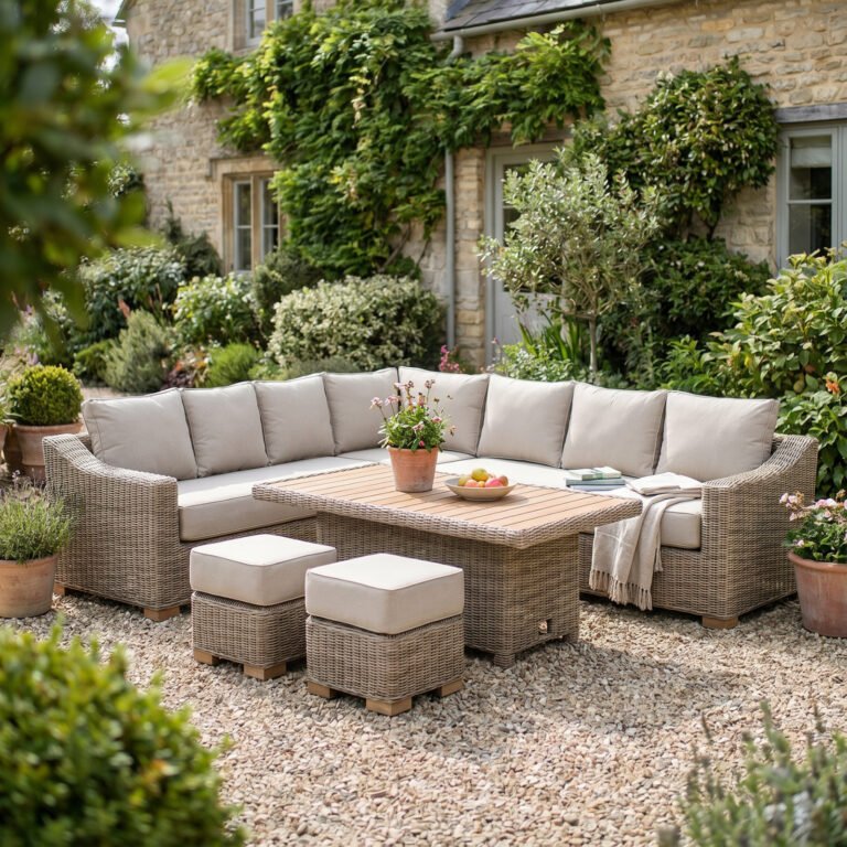 natural salcombe outdoor large corner set with riser table 2 stools