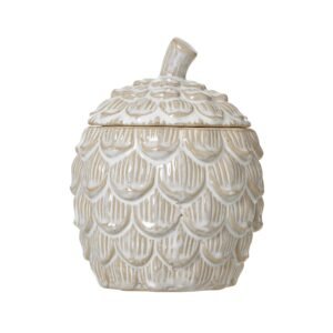 natural medium ceramic pine cone trinket dish with lid