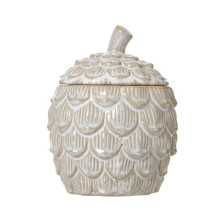 natural medium ceramic pine cone trinket dish with lid