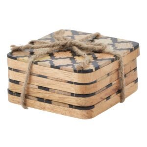 black set of 4 wood effect black geometric coasters