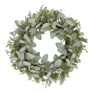 natural winter wreath with lambs ear and wax flower