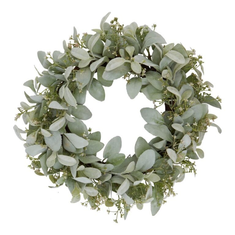 natural winter wreath with lambs ear and wax flower