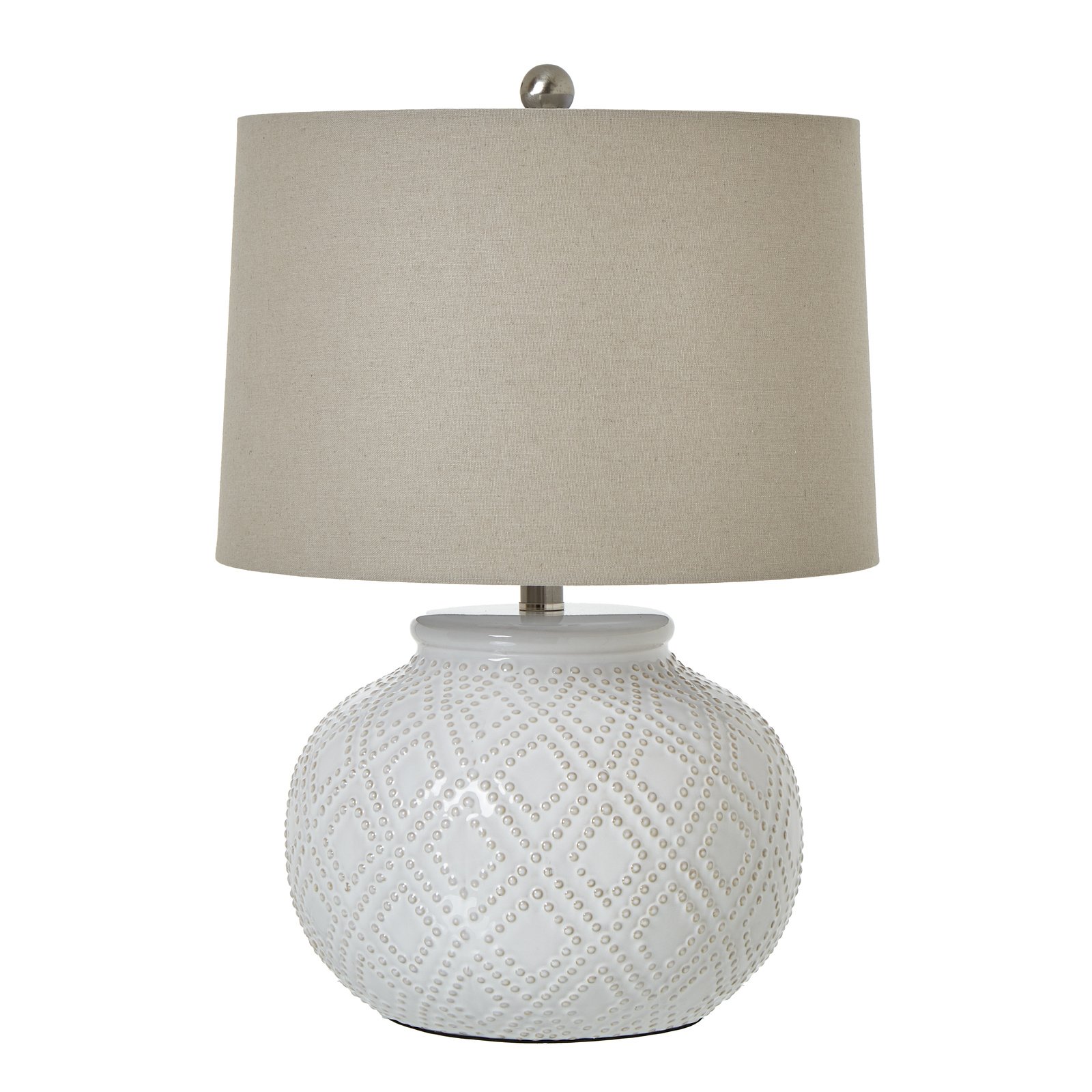 White Beaded Ceramic Table Lamp with Linen Shade - Image 2
