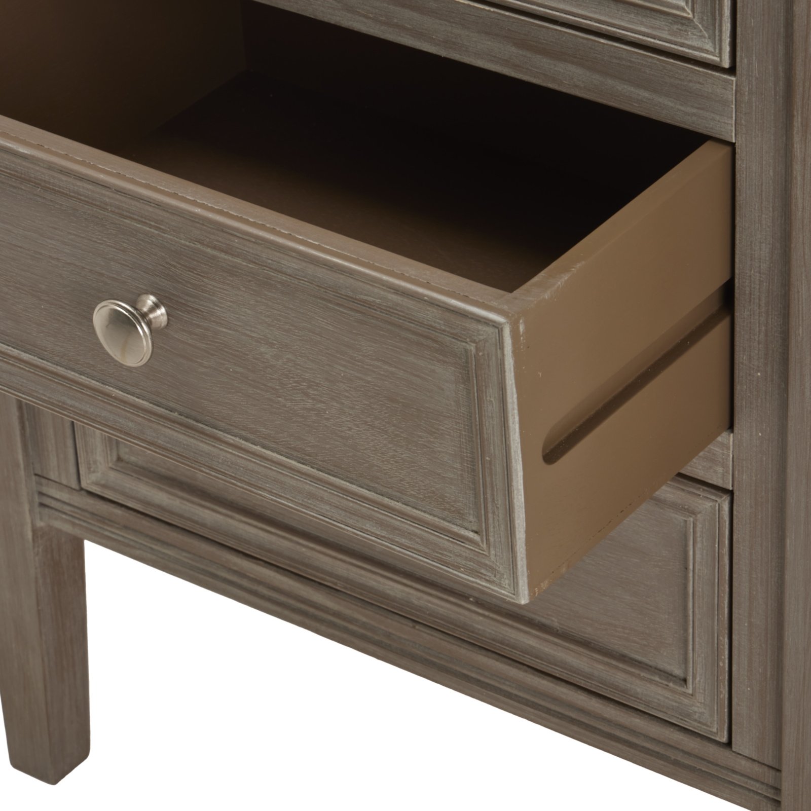 Distressed Grey Three Drawer Bedside Table - Image 2