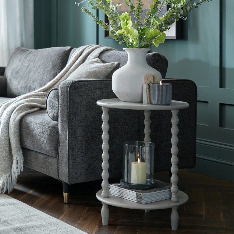 small round wooden side table