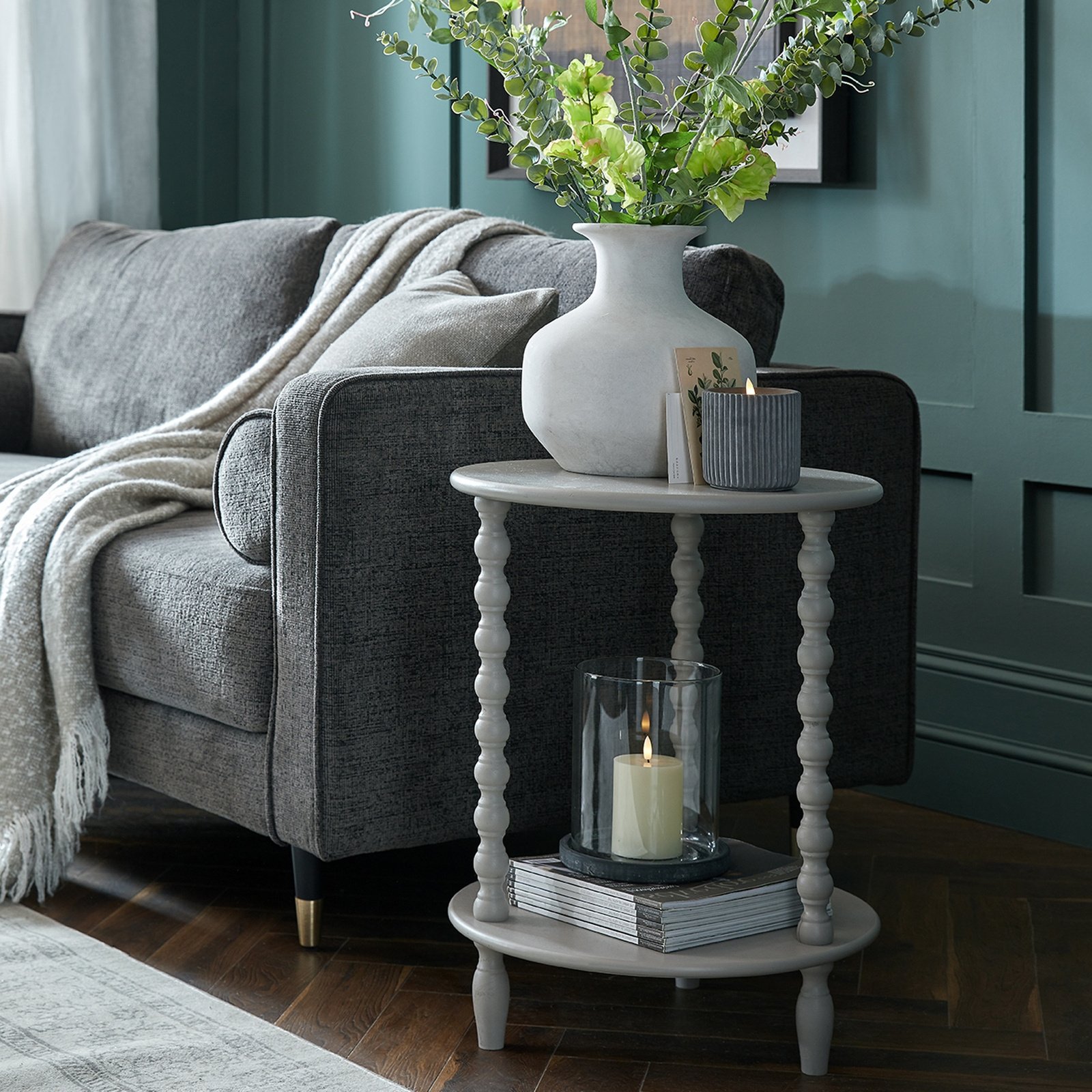 small round wooden side table