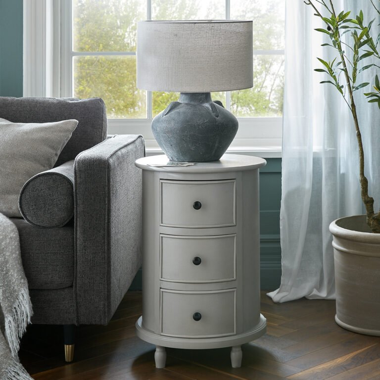 round side table with drawers