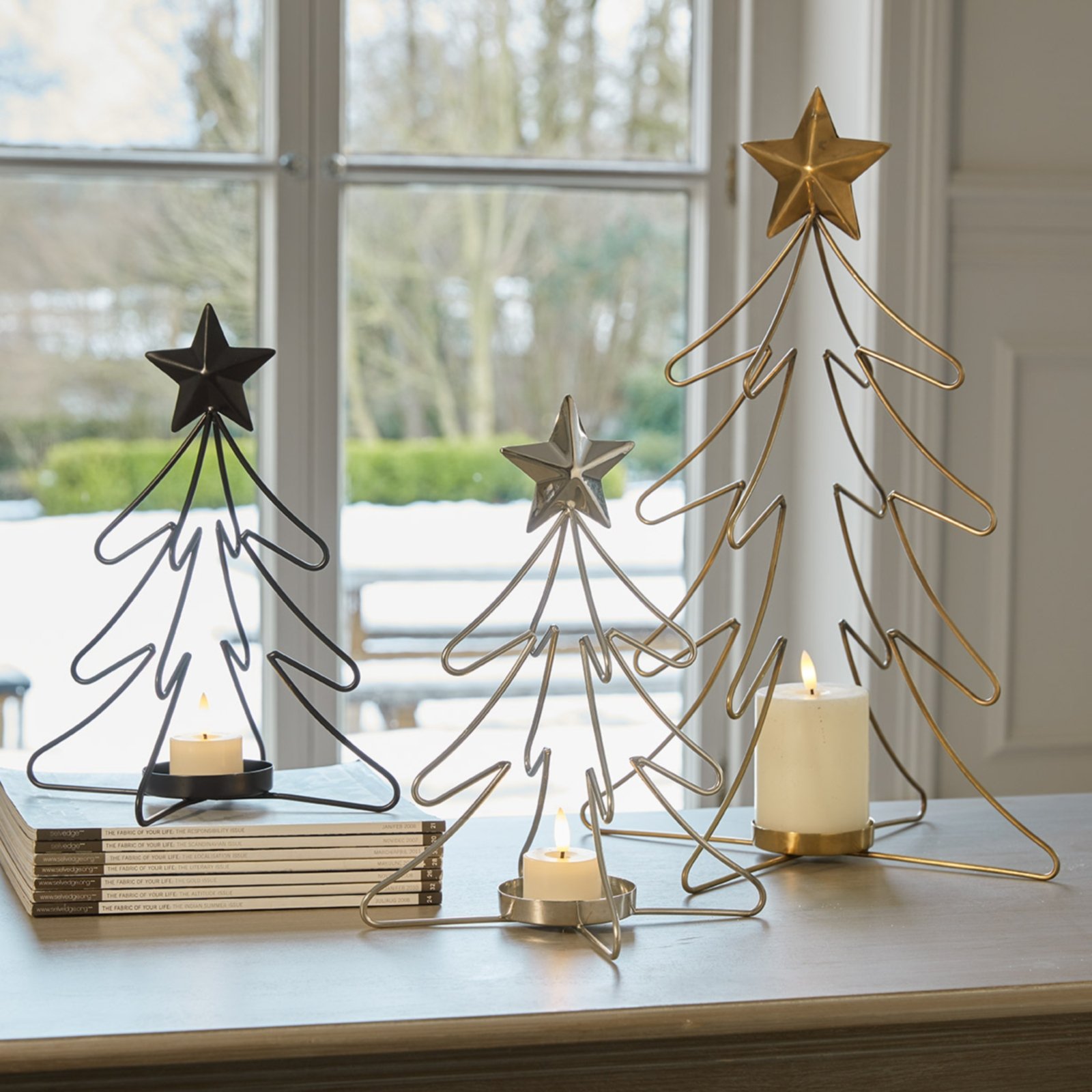 Rustic Outline Tree And Star Candle Holders - Image 3