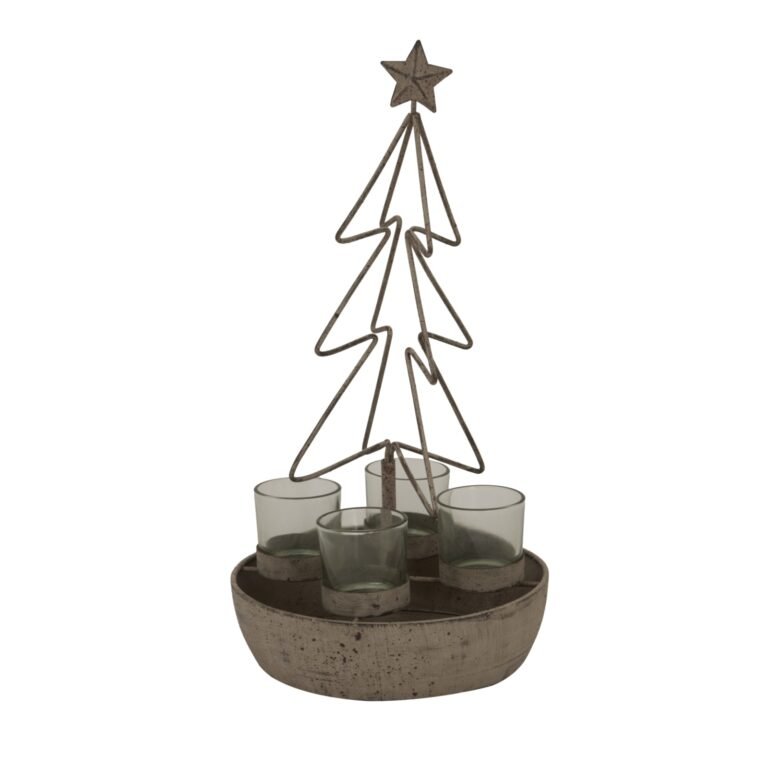 rustic rustic outline tree and star with four glass votives product image