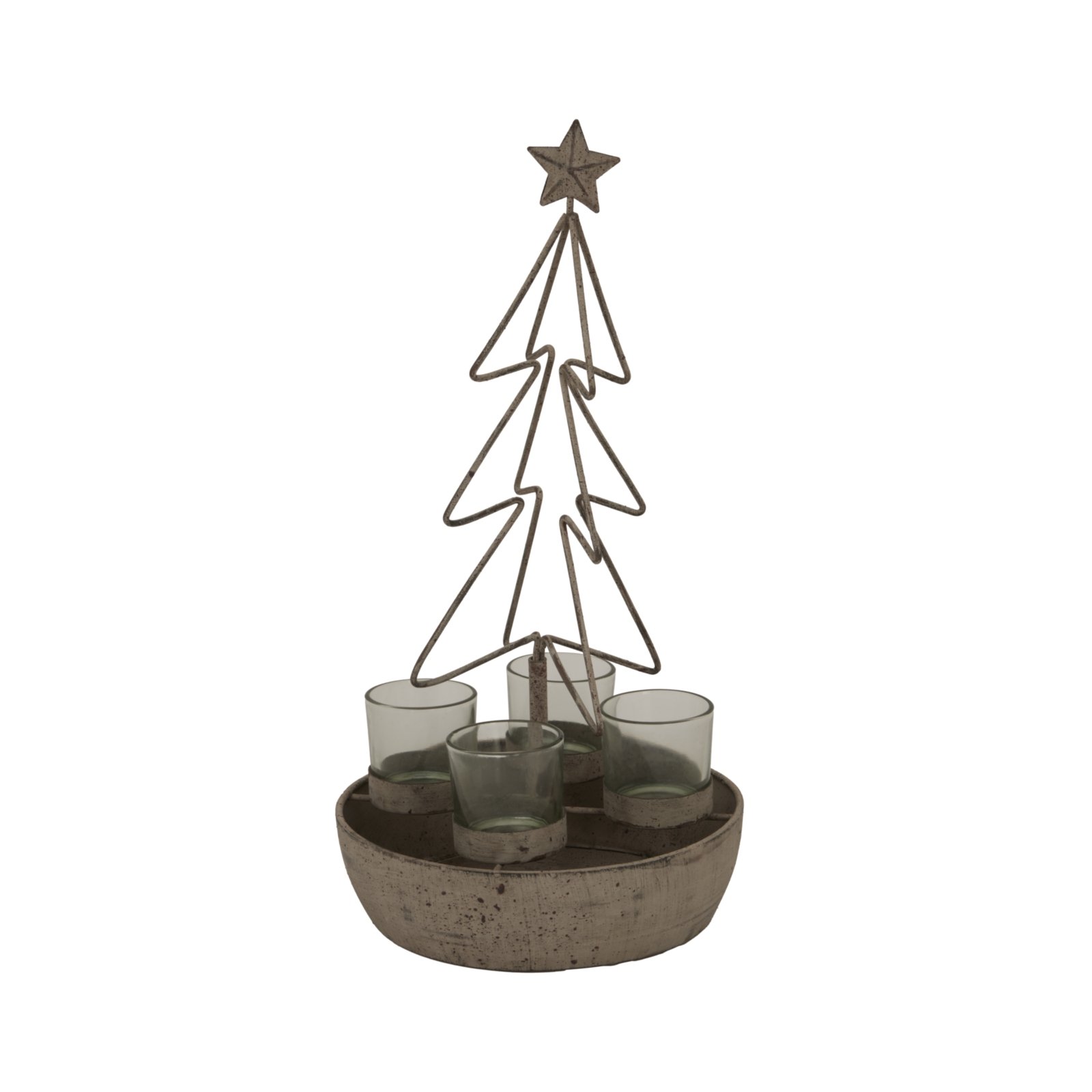 Rustic Outline Tree And Star With Four Glass Votives - Image 2