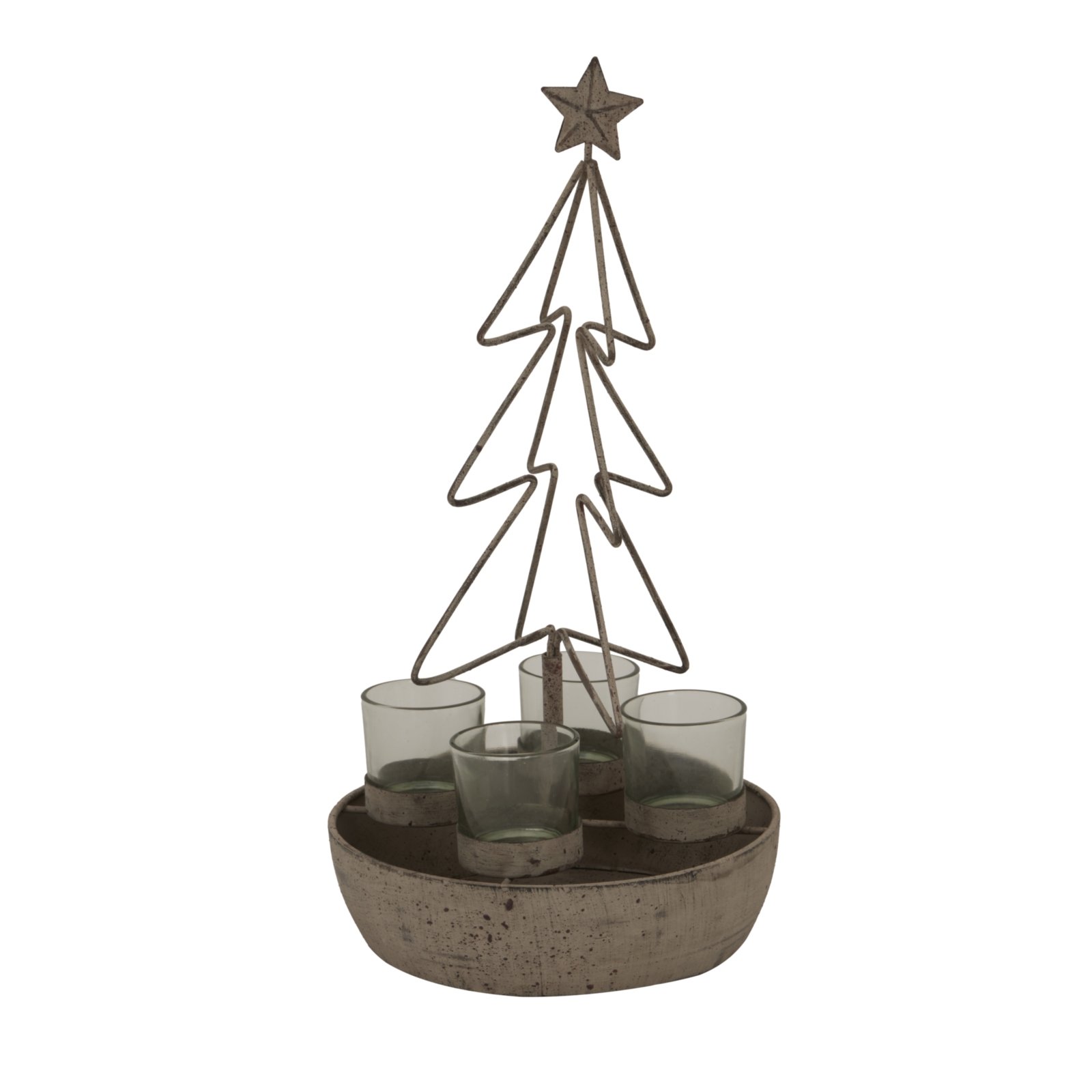 rustic rustic outline tree and star with four glass votives product image