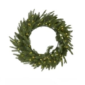 green pre-lit christmas fir wreath