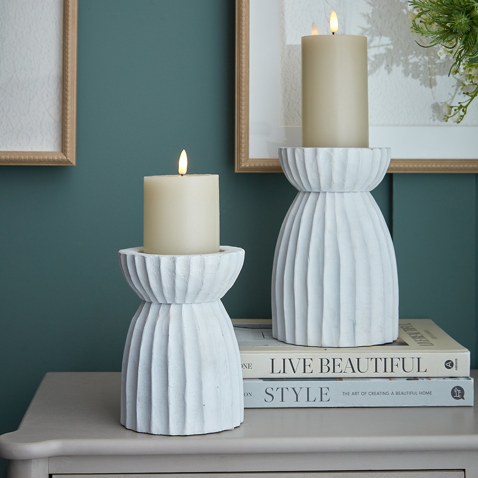 White Carved Hurricane Lantern - Image 4