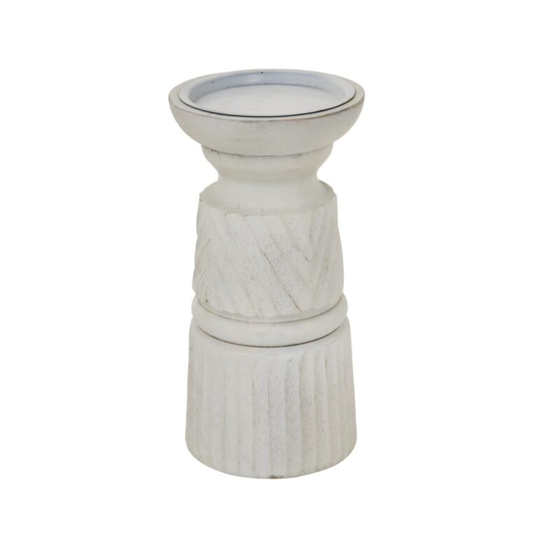 white carved candle holder