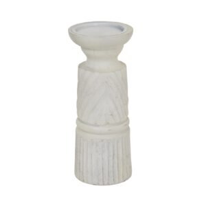 medium white carved candle holder