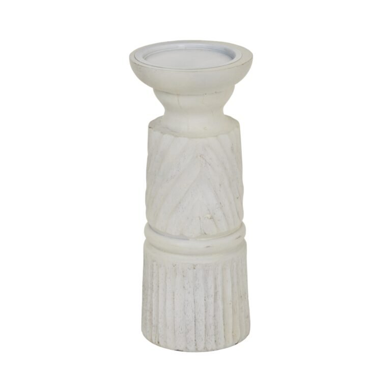 medium white carved candle holder