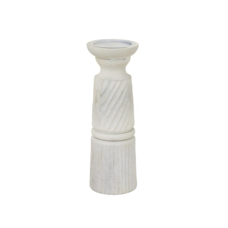 large white carved candle holder