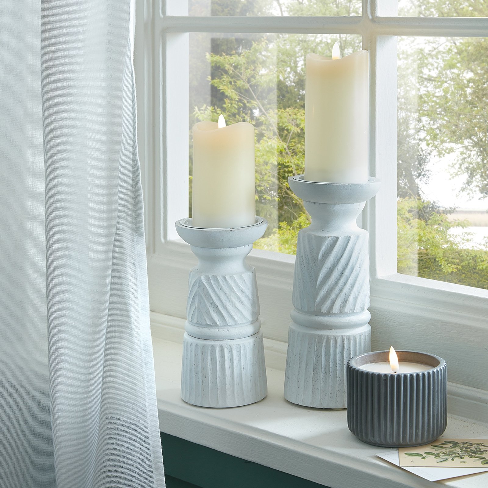 Large White Carved Candle Holder - Image 5