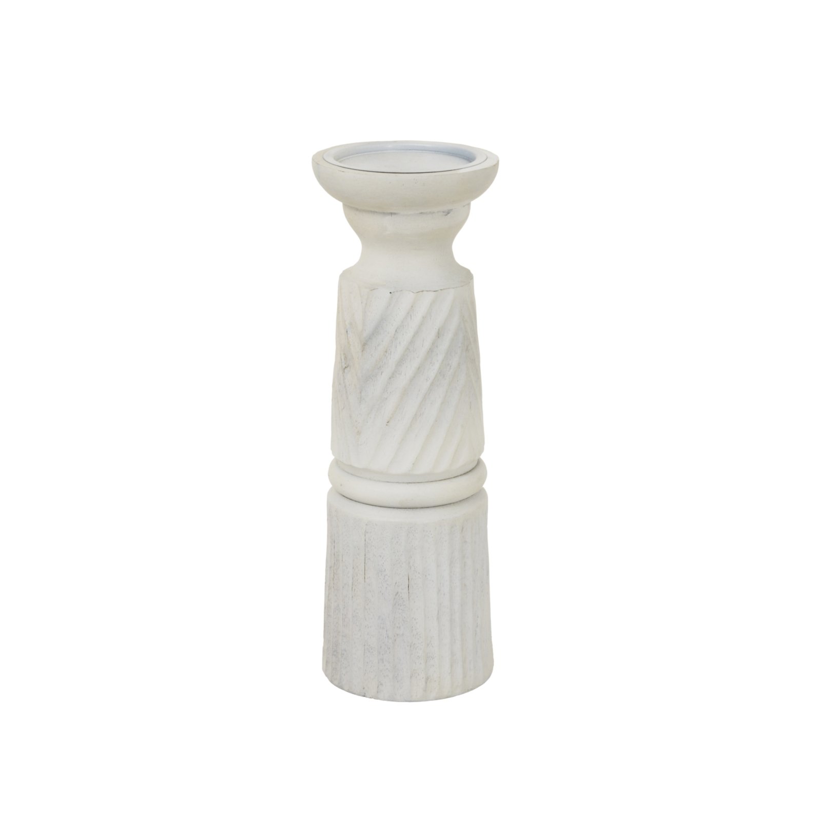 large white carved candle holder